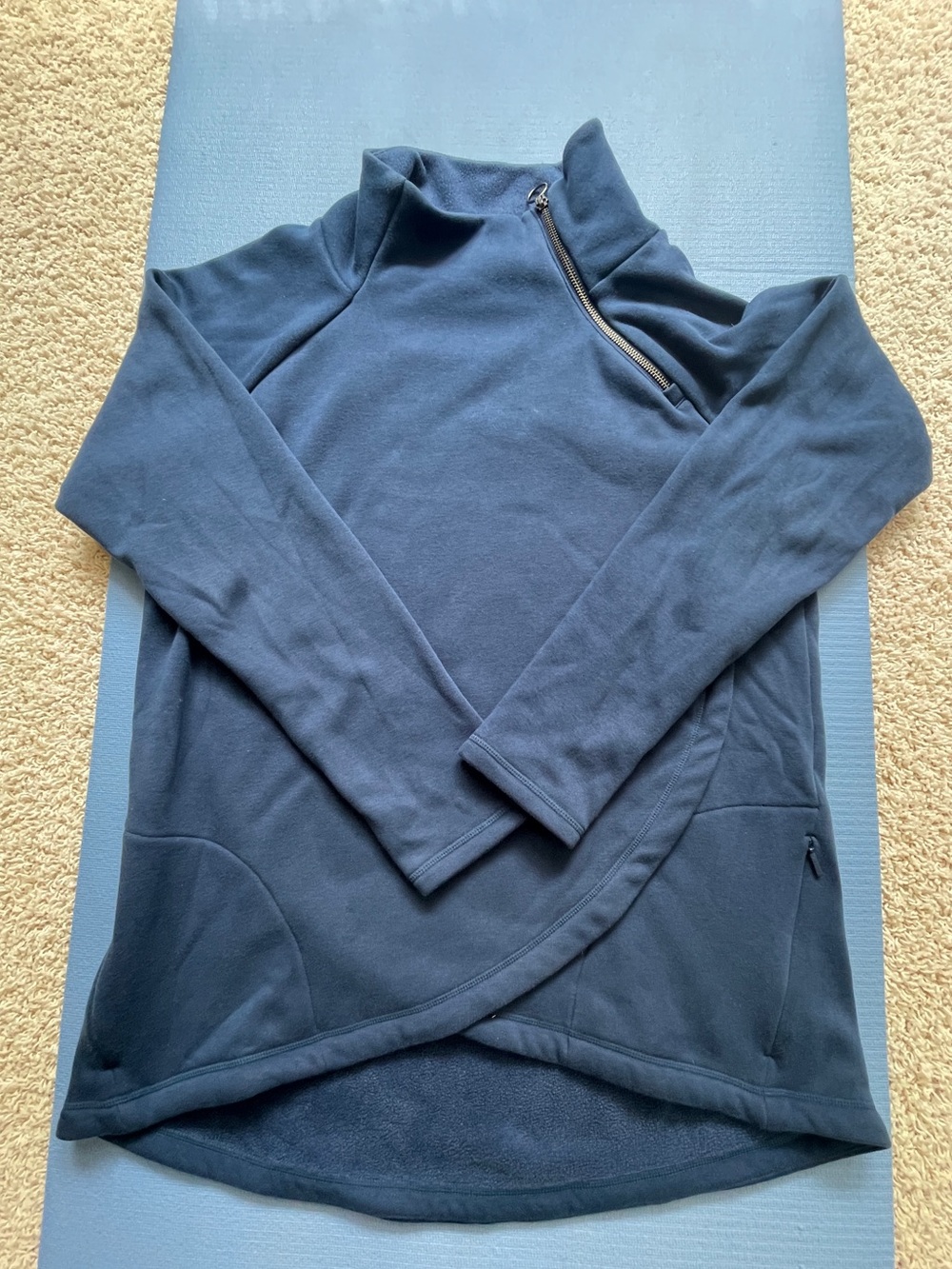 Athleta Cozy Karma Navy Blue Funnel Neck Asymmetrical Pullover Sweatshirt | LT